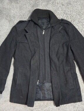 Stockhomme Men's Wool Blend Double Layer Coat Charcoal Grey Size 44 (Medium)